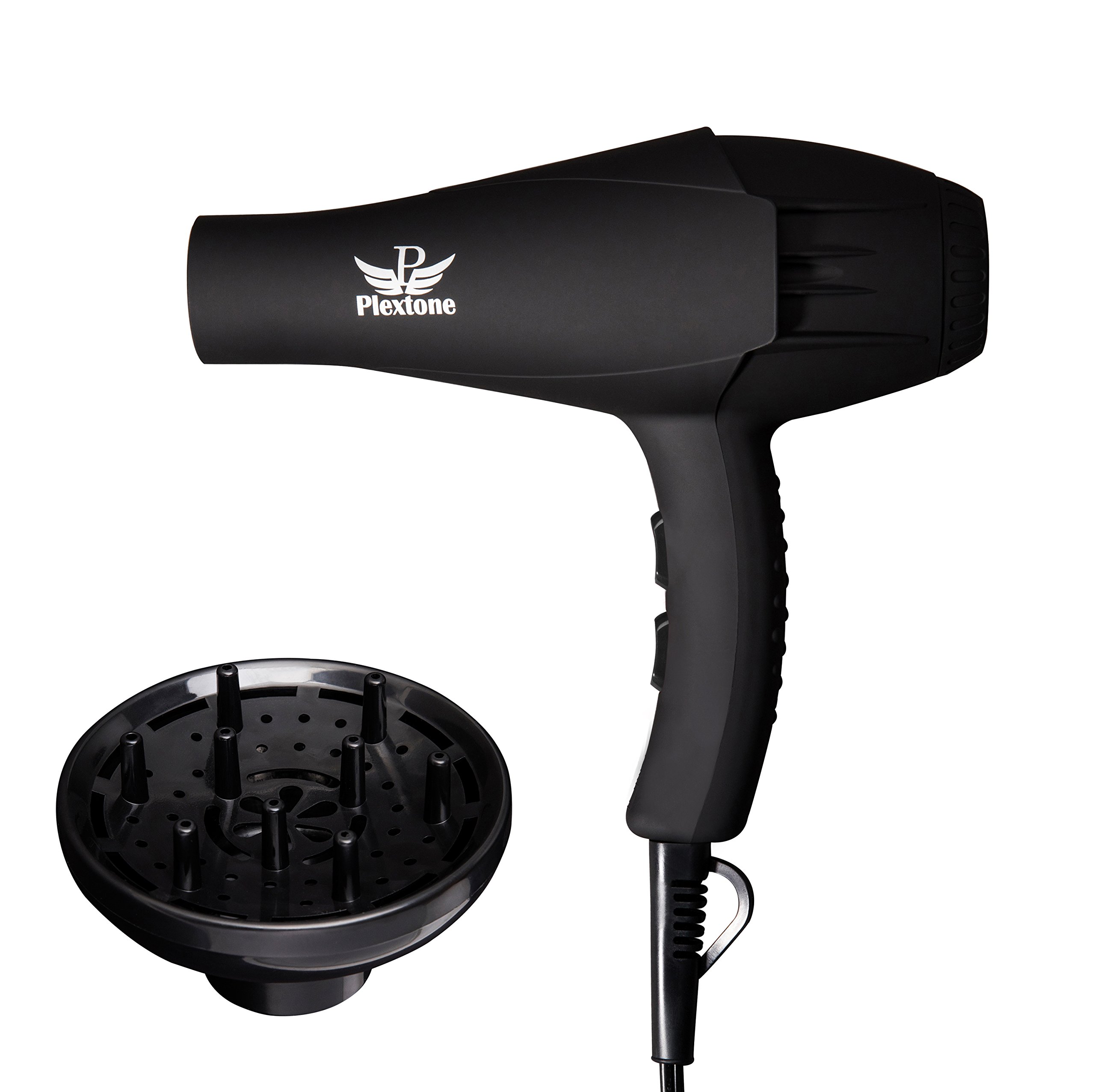 PLEXTONE 1875W Quick Dry Lightweight Professional Ceramic Hair Dryer Multifunctional Settings and ETL Certified Plug Cold Shot Button(some have) 2 Speeds 3 Heat Settings Concentrator Diffuser (Black)
