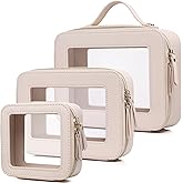 Pinkmik Clear Makeup Bag Waterproof Travel Case for Cosmetics and Toiletries Women's Purse Organizer and Clear Car Bag with Zipper (Beige, L+M+MINI)