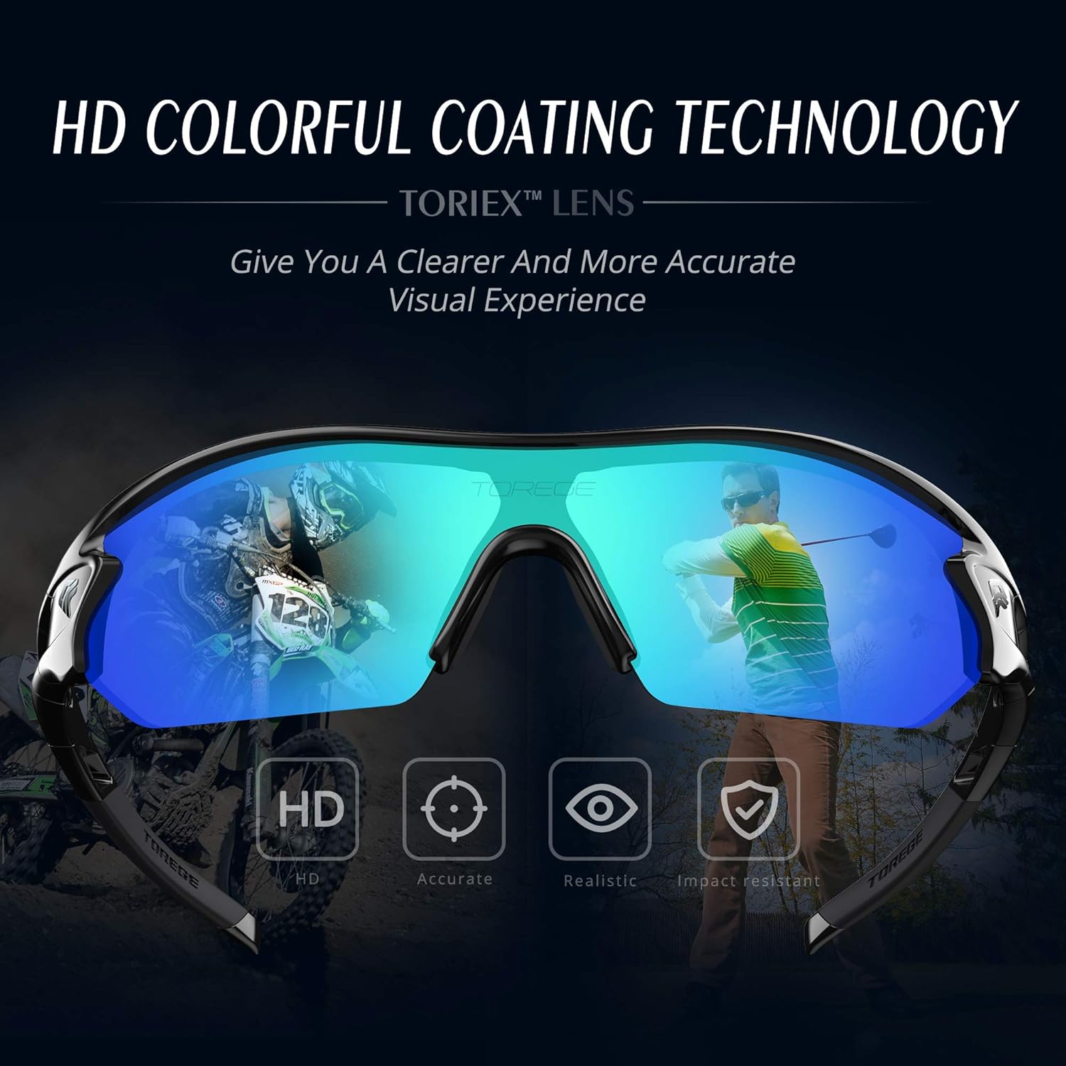 TOREGE Polarized Sports Sunglasses with 5 Interchangeable Lenes for Men Women Cycling Running Driving Fishing Golf Baseball Glasses TR002 (Black&Ice Blue Lens): Clothing