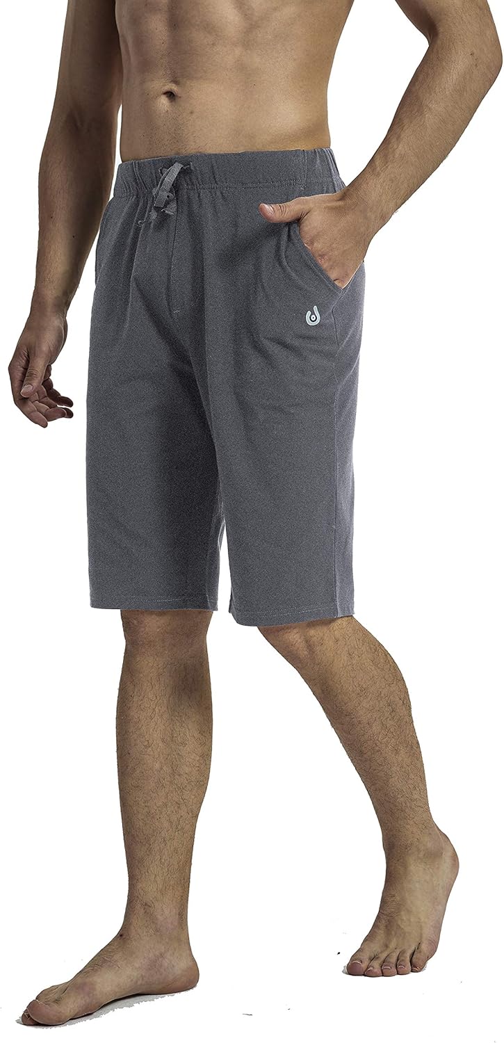 N-A Men's Yoga Shorts Cotton Running Athletic Sweat Loose Long Shorts with Pockets for Indoor Home Gym Exercise: Clothing