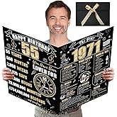 Turypaty Large 55th Birthday Card With Envelope for Boys Girls, 1971 Black Gold Happy 55th Birthday Giant Guest Signature Book Gifts, Big Vintage 1971 55 Greeting Card Decoration Party Supplies