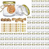 GIVAMEIHF Mini Honey jars 1.5oz, 60 pcs Honey Jars with 60 Bee Stickers,Tags,Jutes Rope,Mini Honey Jars with Lids, Perfect fo