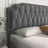 Yaheetech 4ft6 Double Upholstered Bed Frame with Adjustable Headboard Dark Grey view 9