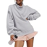 TERIVEEK Womens Mock Neck Sweatshirts Oversized Fleece Turtleneck Long Sleeve Loose Fit Drop Shoulder Pullover Tops