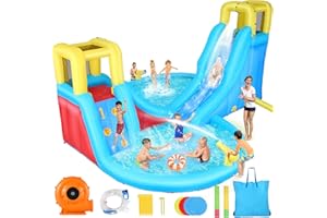 WHUBEFY Inflatable Water Slides for Kids - Blow Up Water Park with Climbing Wall, Water Gun, 2 Pool Slides