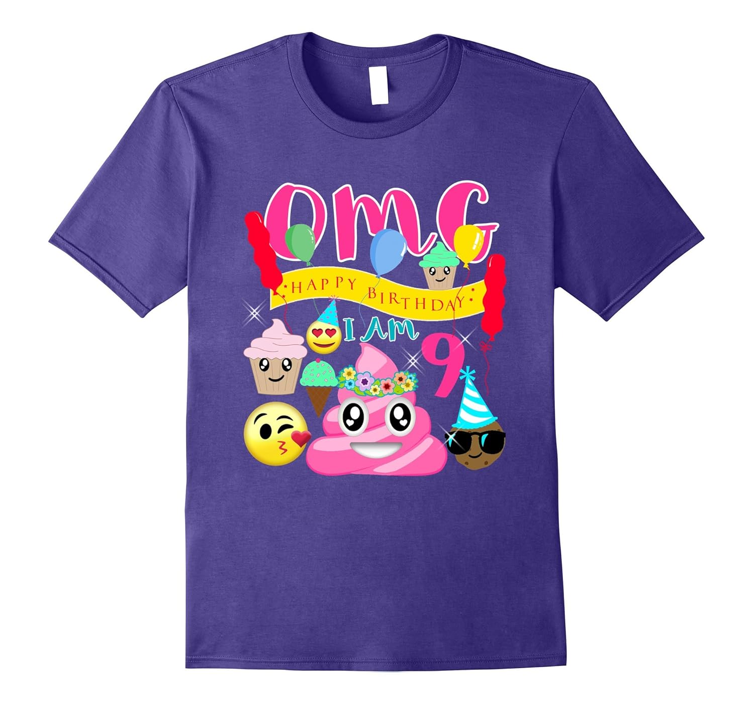 Pink Poo Emoji Poop Birthday Shirt 9th Party 9 Years Old-ANZ