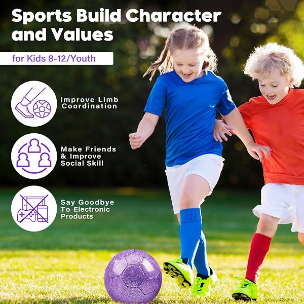 CHAMPHOX SIZE 4 SOCCER BALL GLITTER PINK – KIDS AGED 4-6 6-8 8-12 OUTDOORS SPORTS TRAINING BALL RECREATION PLAYING BALL TEENS GIRLS CHILDREN YOUTH BACK TO SCHOOL BIRTHDAY (GLITTER PURPLE, SIZE 4)