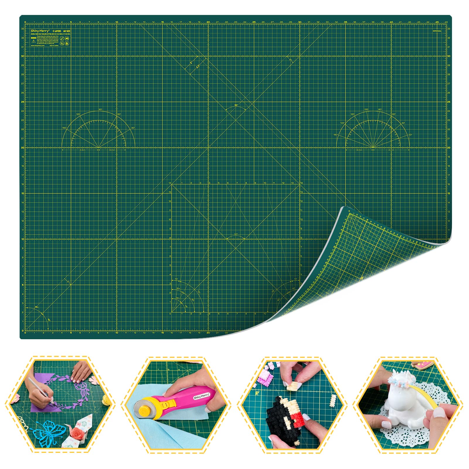 Shiny Merry Self Healing Cutting Mat A0 36"x48" – Double Sided 5-Ply Craft Mat for Sewing, Quilting, Fabric, Scrapbooking – Green/Green