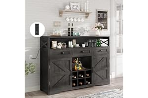 GRUSIGN 51" Sideboard Buffet Cabinet with Storage, Large Coffee Bar Cabinet with Drawers, Doors and Charging Station, Farmhouse Kitchen Sideboard Table for Kitchen, Dining Room, Living Room, Dark Grey
