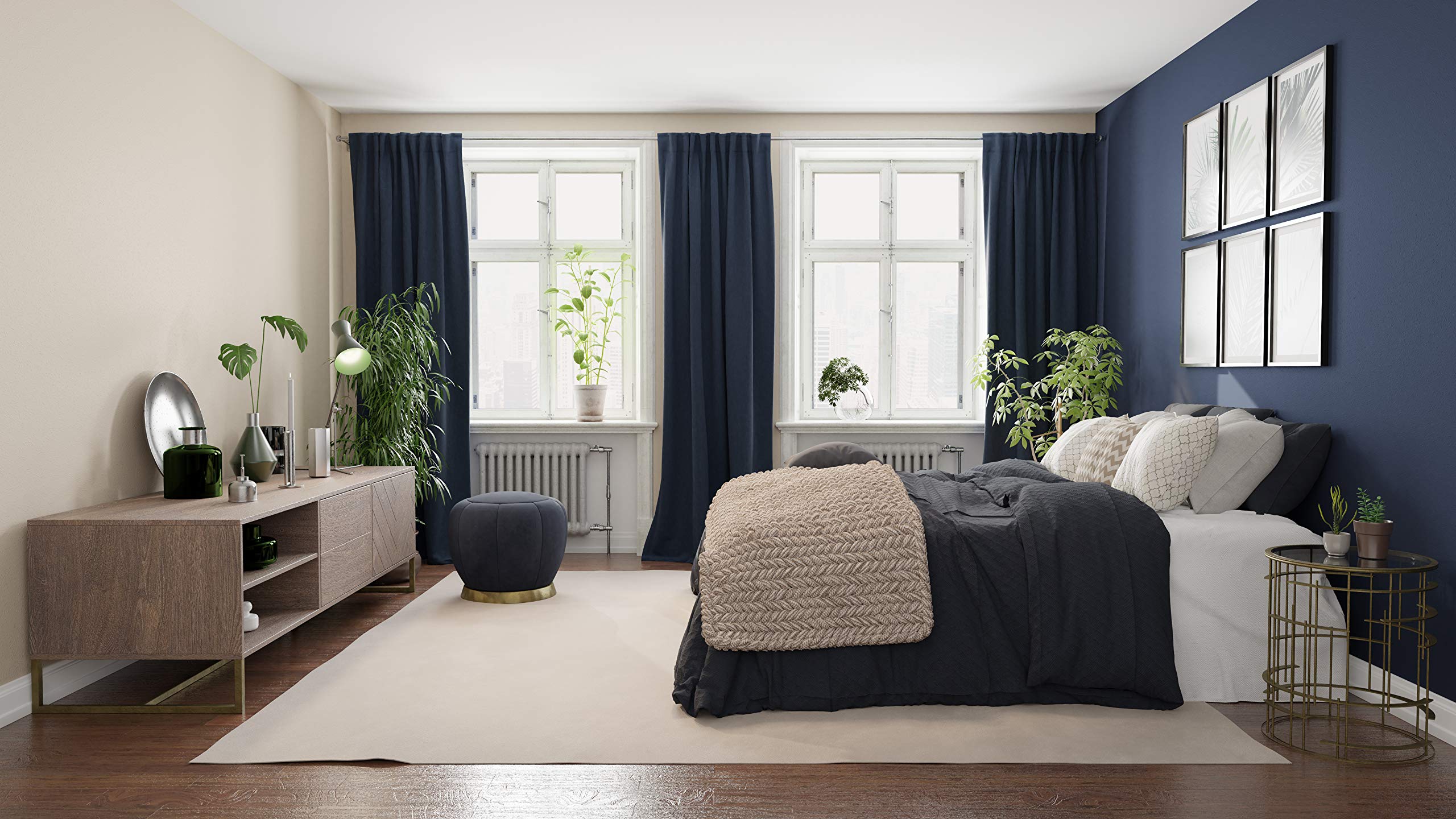 Homing Opaque Blackout Curtain Plain Curtain Living Room Bedroom Children's Room Decorative Fabric Blue 1 Piece H x W 245 cm x 140 cm 5491-46 245 x 140 cm