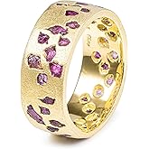 GERMAN KABIRSKI Pyra Barrel Ring with Raw Ruby Fused into the 14K Gold Plated Sterling Silver Band
