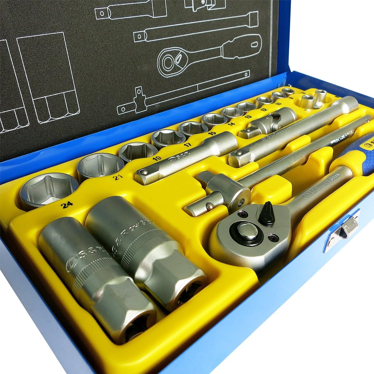 S&R 20-Piece Socket Set 3/8" in Metal Box - Professional Quality with Lock-Drive Profile for Precise and Safe Use - Image 4