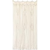 IOWER Macrame Curtain Long Cotton Window Panel Boho Curtains for Bedroom Wedding Backdrop Room Divider Doorway Closet Apartment 35''W x 70''L