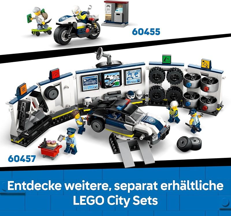 City Verfolgungsjagd im Polizeiboot – Spielset mit schwimmfähigem Schnellboot, Schlauchboot des Ganoven, 3 Mini-Figuren und Einer Haifigur – Geschenk für Jungen und Mädchen ab 6 Jahren – 60456