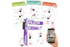 Flexies Pilates Workout Cards - 58 Exercise Cards with Pilates Mat Workout Postures, Video Instructions & Breathing Tips | Fr