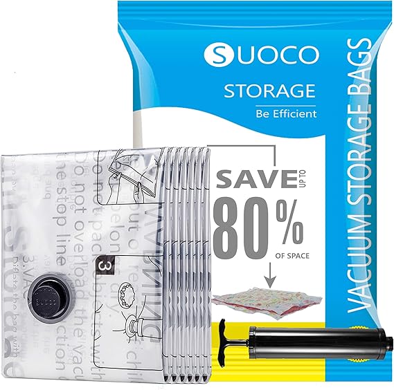 SUOCO Space Saver Bags 6 Pack (Small 24" x 16") Vacuum Storage Sealer