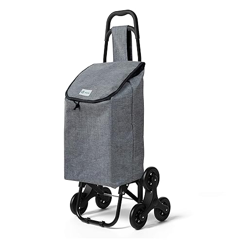 VOUNOT Folding Shopping Trolley on 6 Wheels, Stair Climbing Shopping Cart, Grocery Trolley, Oxford Grey