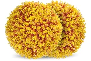 POZOY Two 16 Inch Artificial Plant Yellow Topiary Ball, UV Resistant Anti-Fading Faux Boxwood Balls, Hanging Fake Plants Balls for Indoor Outdoor, Garden, Wedding Party Decor