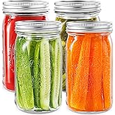 Miuyhji Wide Mouth Mason Jars 32 oz with Lids [4 Pack], Canning Jars with Metal Airtight Lids and Bands, 32 oz Glass Jars for