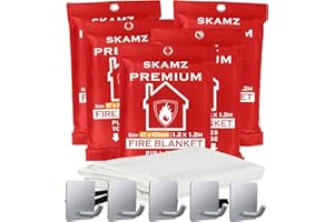 SKAMZ Emergency Fire Blankets for Home, XL Size - 47" x 47" - 5 Pack W/Hooks - Kitchen Fire Blanket, High Heat Resistant Flame Retardant Fabric for Home Safety, Kitchen, Camping and Outdoor use.