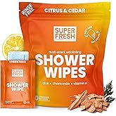 Super Fresh Shower Wipes Large Citrus & Cedar Body Wipes for No Rinse Bathing Personal Hygiene Gym Travel or Camping Enriched with Aloe and Vitamin E 10 Individually Wrapped Disposable Sheets