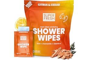 Super Fresh Shower Wipes Large Citrus & Cedar Body Wipes for No Rinse Bathing Personal Hygiene Gym Travel or Camping Enriched