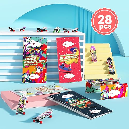 28 Pack Valentines Day Greeting Cards with Toys for Kids, Mini