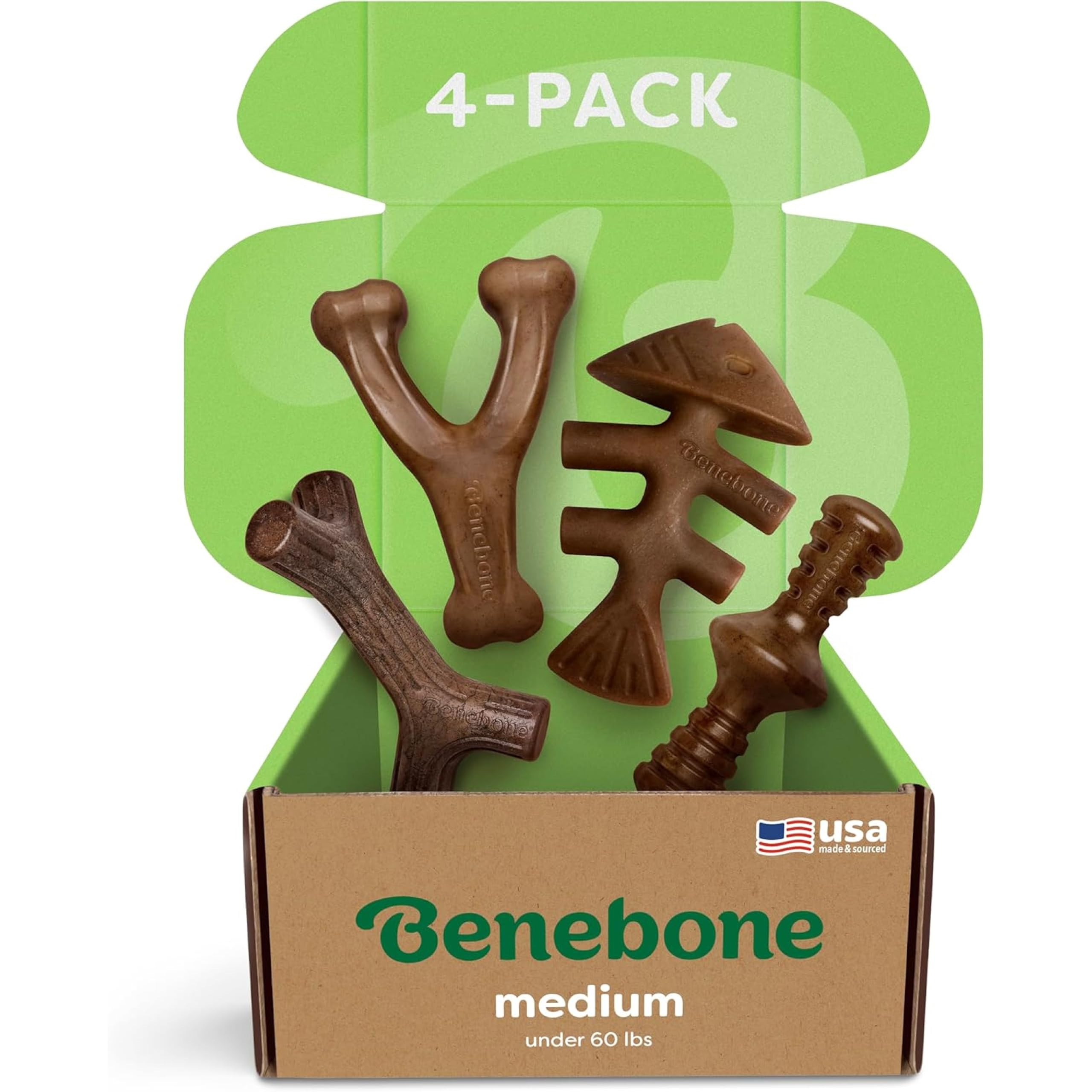 Photo 1 of Benebone Medium 4-Pack Dog Chew Toys for Aggressive Chewers, Made in USA, 60lbs and Under