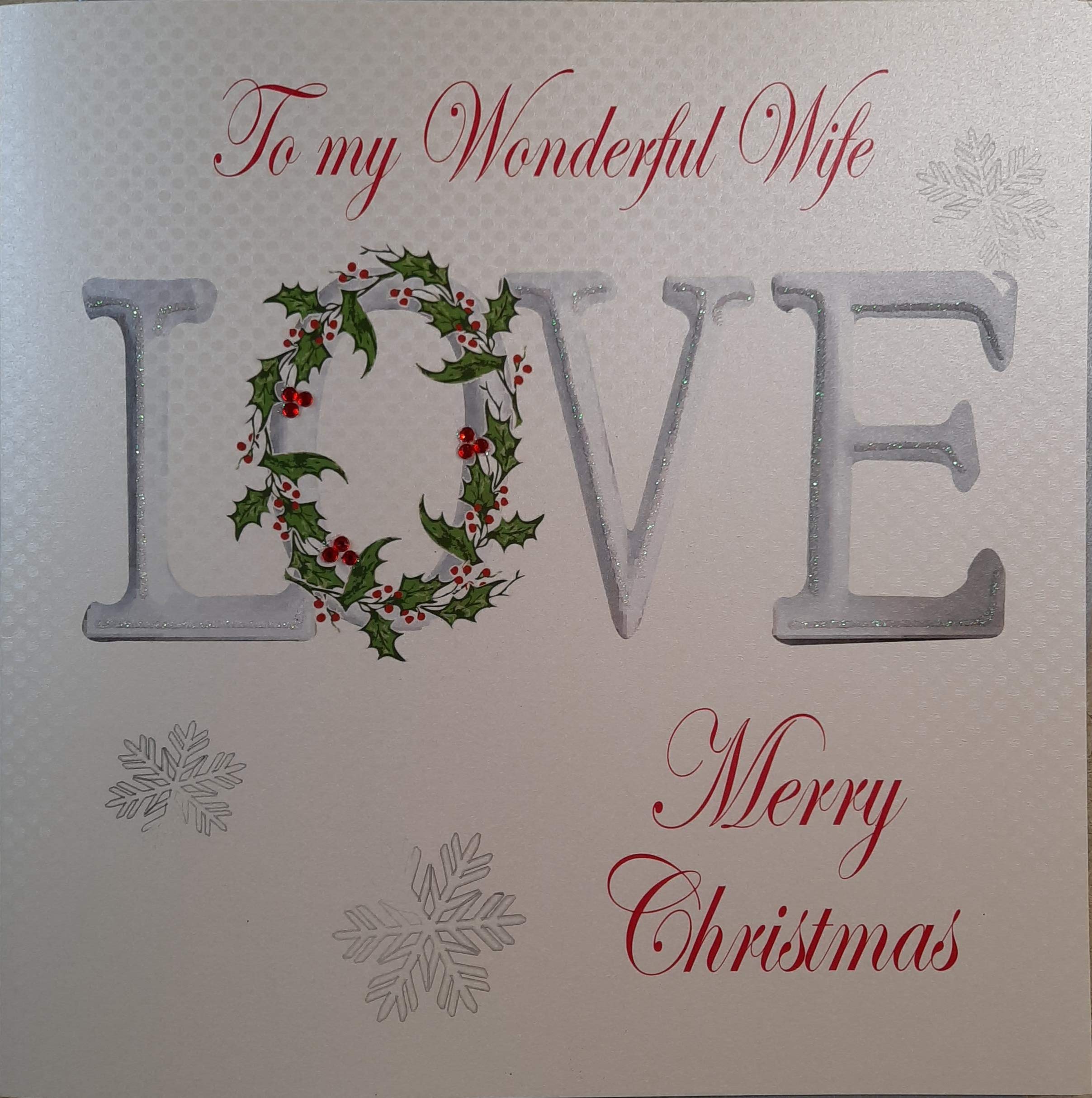 White Cotton Cards To My Wife Merry Handmade 'Love' Christmas Card (Code xx14-24)