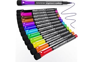 JR.WHITE Magnetic Dry Erase Markers Fine Tip, 12 Colors White Board Markers Dry Erase Marker with Eraser Cap, Low Odor Whiteb
