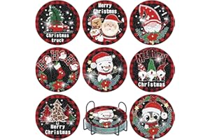 igoodom Christmas Diamond Painting Coasters, 8 Pcs Diamond Art Coasters for Adults Kit with Holder, 5D DIY Xmas Diamond dots Kits Coasters Craft Supplies, for Home Decor