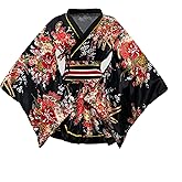 ASWTZ Women's Japanese Traditional Kimono Costume Anime Printed Bathrobe Short Nightgown with Underwear