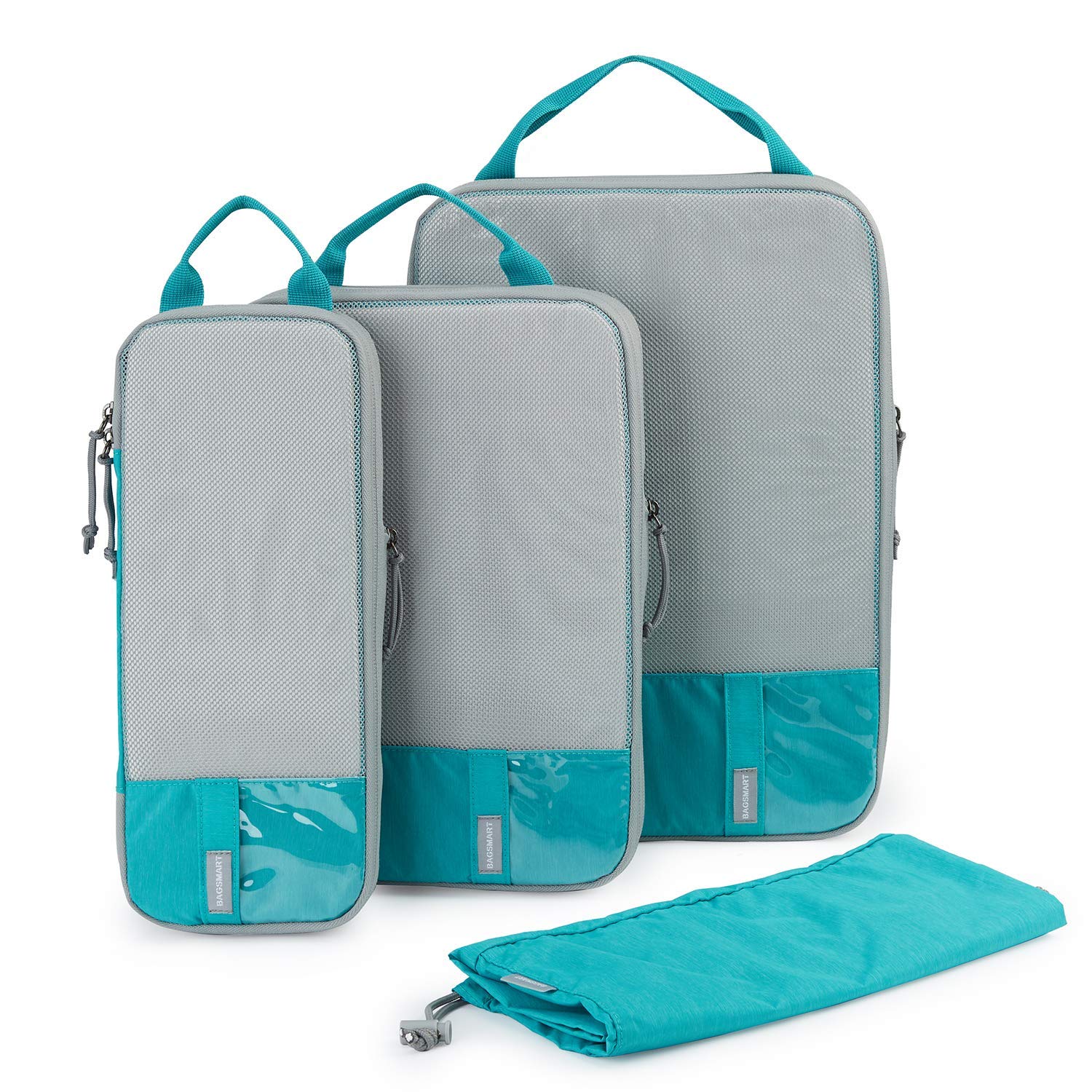 BAGSMART Compression Packing Cubes for Suitcases & Backpack, 4 Set Travel Organisers Bags with Label Pocket for Luggage, Travel Essentials, Holiday & Camping Accessories, Lake Blue