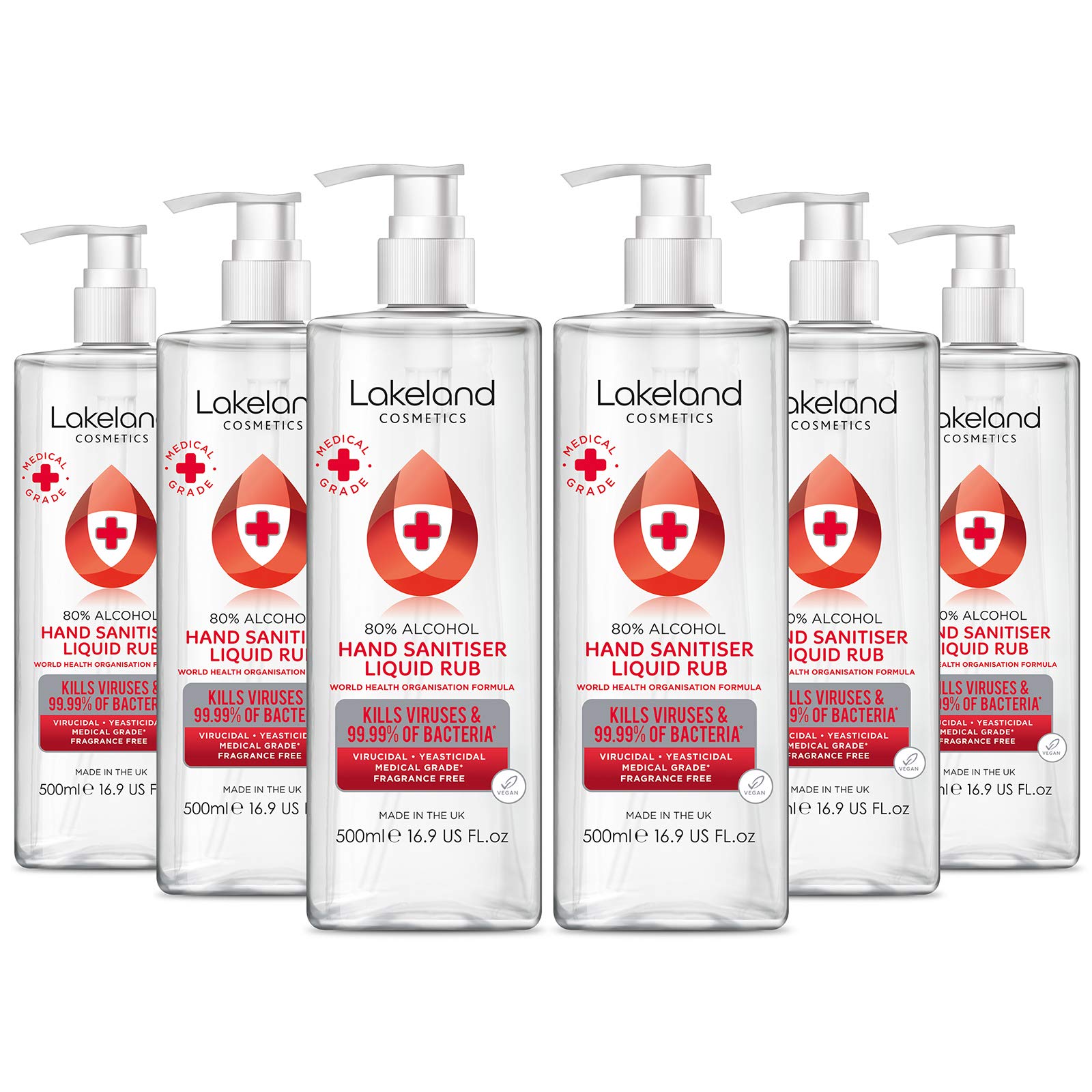 80% Alcohol Hand Sanitiser Rub - 500ml - Kills 99% Bacteria, Germs - Sanitizer (Pack of 6)