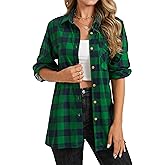 ENMAIN Plaid Shirts for Women Fall Button Down Long Sleeve Shirt Casual Loose Fit Checkered Blouses
