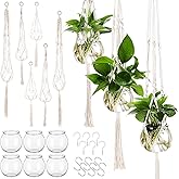 Colingmill 6 Pcs Boho Macrame Plant Hanger with Small Plastic Pot Hanging Plant Holder Wall Planter Propagation Station Include Hooks Kit for Indoor Home Garden Office Decor 3 Size (White)
