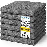 MIRACLEAN Waffle Weave Microfiber Towel, 12 x 12 inches, Barista Towels, Lint Free Cloth, Glass Towels, Waffle Towels Car Detailing, 6 Pack Premium Microfiber Cleaning Cloth