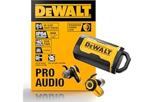 DEWALT Bluetooth Jobsite Pro X2 ANC True Wireless Earbuds, 38 dB Noise Reduction Rated Work Earbuds, Turn Dial Controls, 10 H