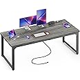 Huuger 63 Inch Desk with Power Outlets & USB-C, Deeper & Thicker Desktop, Robust Metal Tubes, Computer Desk, Heavy Duty Office Desk, Work Desk for Home Office, Grey