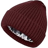 vidsel Satin Lined Wool Beanie Hat for Women Men Winter Cold, Warm Knit Fashion Cuffed Beanie Skull Cap Watch Cap