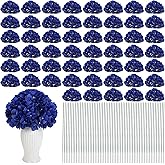 Nagobi 104 Pcs Hydrangea Artificial Flowers, Royal Blue Faux Hydrangea Flowers with Stems for Wedding Arch, Realistic Fake Silk Hydrangeas for Table Centerpieces, Baby Shower, Home Party Decoration