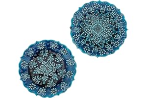 Ayennur Turkish Decorative Plate Set of 2-7.08''(18 cm) Handmade Ceramic Ornament for Home Hanging Wall Decor