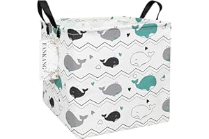 FANKANG Square Nursery Hamper Storage Bins Canvas Laundry Basket Foldable with Waterproof PE Coating Storage Baskets Gift Baskets for Children, Office, Bedroom, Clothes（Square-whales ）