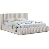 Meridian Furniture NicoCream-K Nico Collection Modern | Contemporary Velvet Upholstered King Bed with Rich Cream Velvet and Deep Channel Tufting, 89" W x 91" D x 38" H, Cream, King