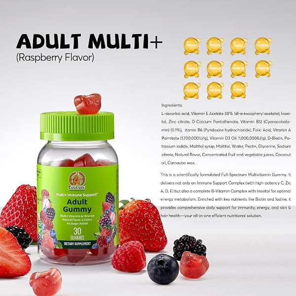 SUNGIVEN MEN’S MULTIVITAMIN GUMMY PACK, 3 SUPPORT FOR HEART BRAIN SLEEP DAILY HEALTH, VITAMINS A, D, C, E, B12, OMEGA-3, ASHWAGANDHA, ADULT CHEWABLE VITAMIN, BERRY FLAVOR, 15 DAY SUPPLY – 90 COUNT