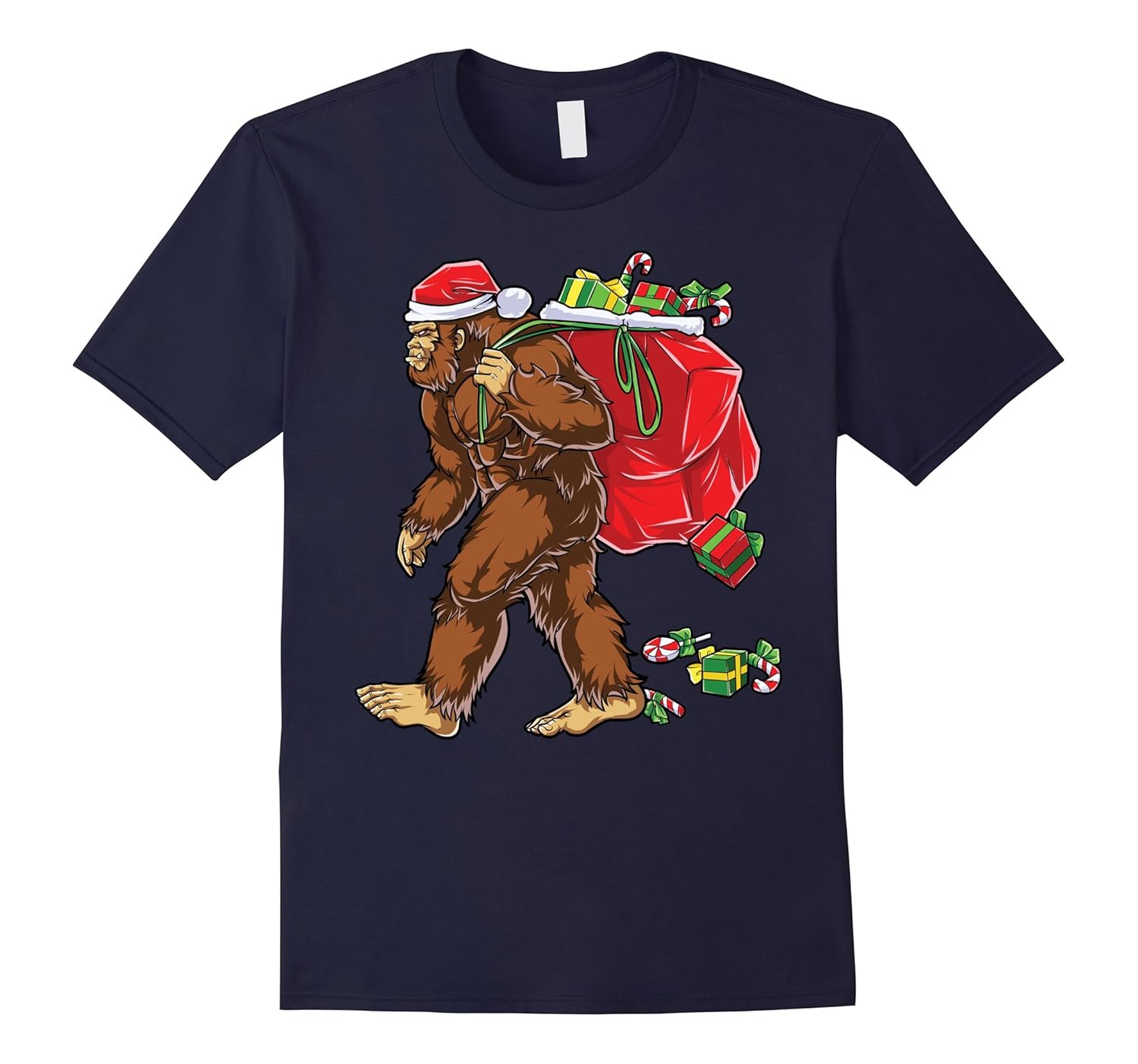 Bigfoot Santa T Shirt Hat Carrying Christmas Bag Sasquatch-Rose