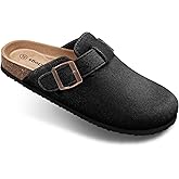 BULLIANT Women Clogs-Fleece-Lined Suede Mules Slippers Nurse Shoes Unisex-Memory Foam Arch Support Cork-Footbed(Black-9 Women/7 Men)