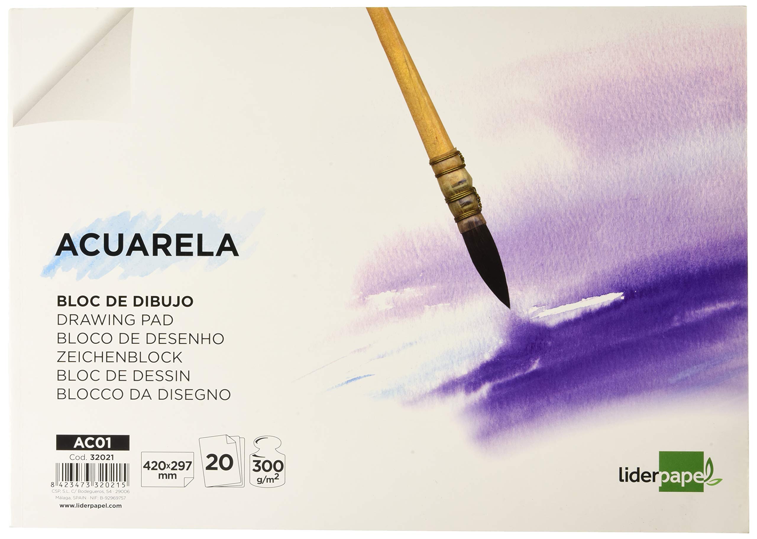 liderpapel 932021 Block Design Medium Grain Smooth Watercolour Paper 300g/m² A3 420 x 297 mm White Paper