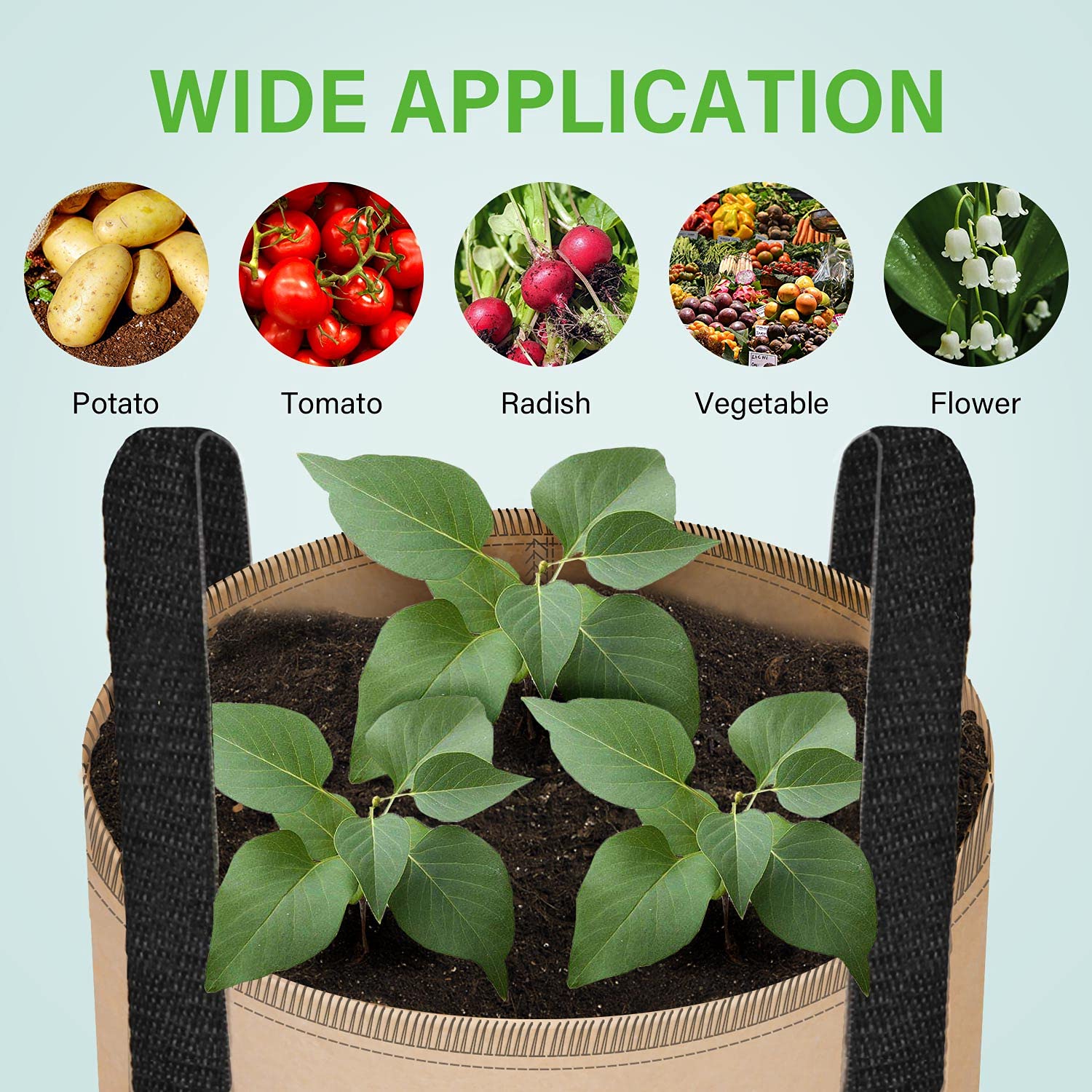 iPower Plant Grow Bag 10-Gallon 5-Pack Heavy Duty Fabric Pots, 300G Thickened Nonwoven Aeration Durable Container, Nylon Strap Handles for Gardening, Planting Tomatoes, Herbs, Flowers, Tan