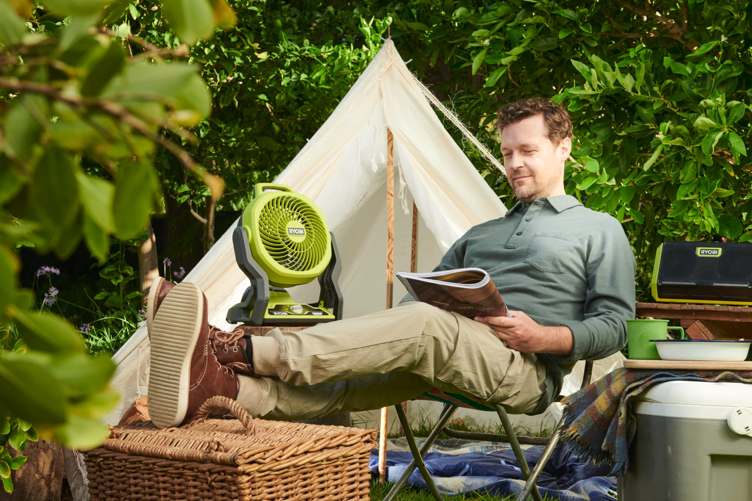 RYOBI RF18-0 18V ONE+ Cordless 3-Speed Whisper Fan (Bare Tool), Hyper Green